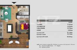 Apartament 2 camere, 52 mp + terasa 18 mp, in ansamblu rezidential