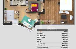 Apartament 2 camere, 52 mp utili, 50 mp terasa, in ansamblu rezidential