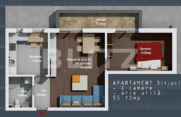 Apartament cu 2 camere, 55.12 mp, semifinisat, zona Regal