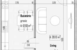 Apartament cu 2 camere, etaj intermediar, 39.13 mp, semifinisat, zona Baciu
