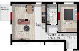 Vanzare 2 camere, 53.97 mp, etaj intermediar, imobil NOU