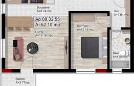 Vanzare 2 camere, 52 mp, semifinisat, imobil NOU!