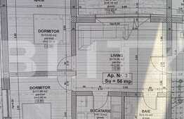 Apartament semifinisat, etaj intermediar, Incalzire in pardoseala, cu 3 camere, 56mp+6,18mp terasa, parcare, in Apahida