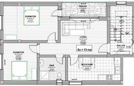 3 camere, 72 mp utili, terasa de 7.28 mp , semifinisat, Apahida!