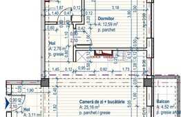 2 camere, 50.22 mp utili, balcon de 4.47 mp,semifinisat!