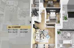 Apartament 3 camere, 69.03 mp, semifinisat, semicentral!