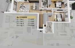 Apartament 3 camere, 75.35 mp, semifinisat, 2 balcoane, semicentral!