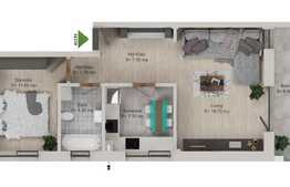 Apartament 2 camere, 53 mp, decomandat, semifinisat, zona Donath