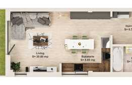 Apartament 2 camere, 55.6 mp, gradina 35.6, semifinisat, zona Donath