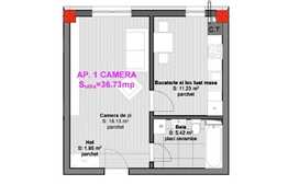 Vanzare 1 camera, 36.73 mp utili, semifinisat!