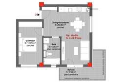 Apartament 2 camere, 43.73 mp, balcon de 9.94 mp!