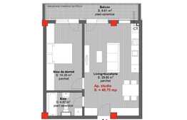 Apartament 2 camere, 48.75 mp, balcon de 8.61 mp, semifinisat!