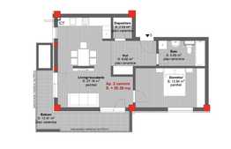 2 camere, 55.38 mp, balcon de 12.41 mp, semifinisat!