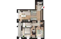 Apartament 3 camere , 2 bai, 84,67mp semifinisat, orientare S-V
