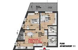 Vanzare apartament de 3 camere, 59.61 mp, 2 balcoane