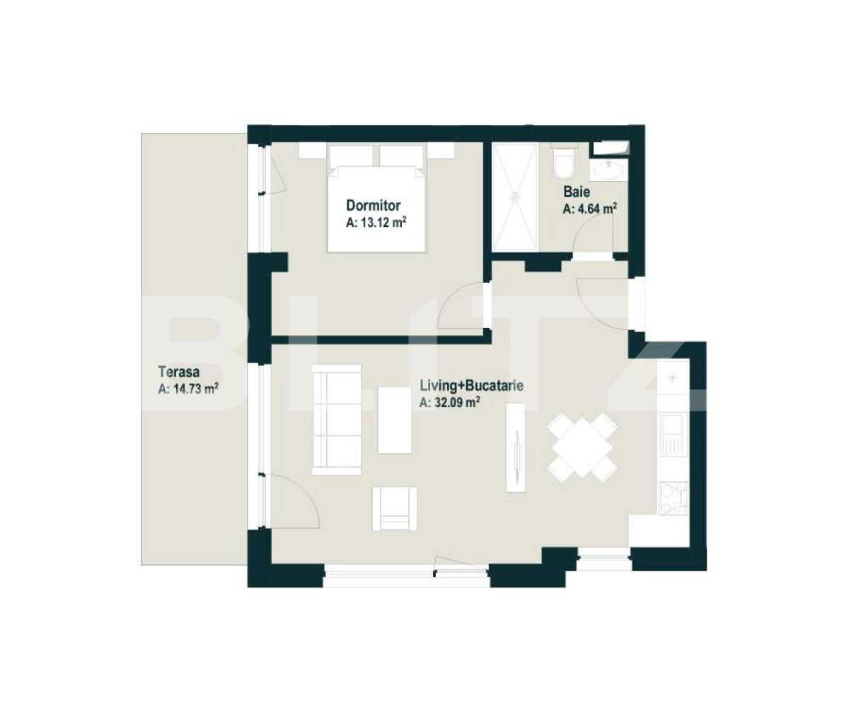 Vanzare apartament de 2 camere, 60.86 mp utili, terasa