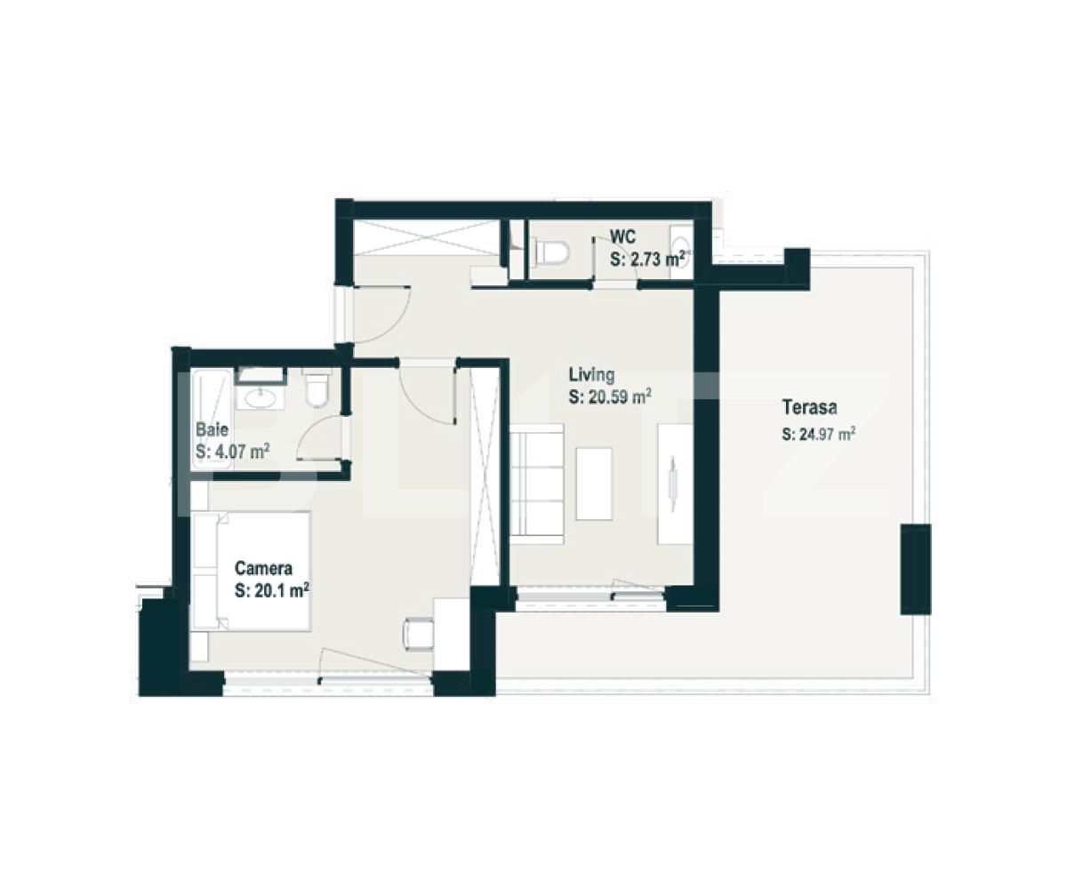 Investitie!!! Camera de hotel (studio), 60.69 mp utili