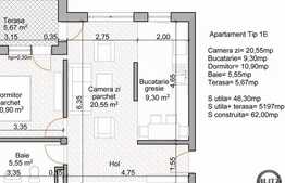 2 camere, 46 mp si parcare subterana inclusa in pret
