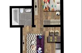 Apartament 2 camere,  44 mp, terasa 30 mp, parcare, incalzire in pardoseala, zona Terra