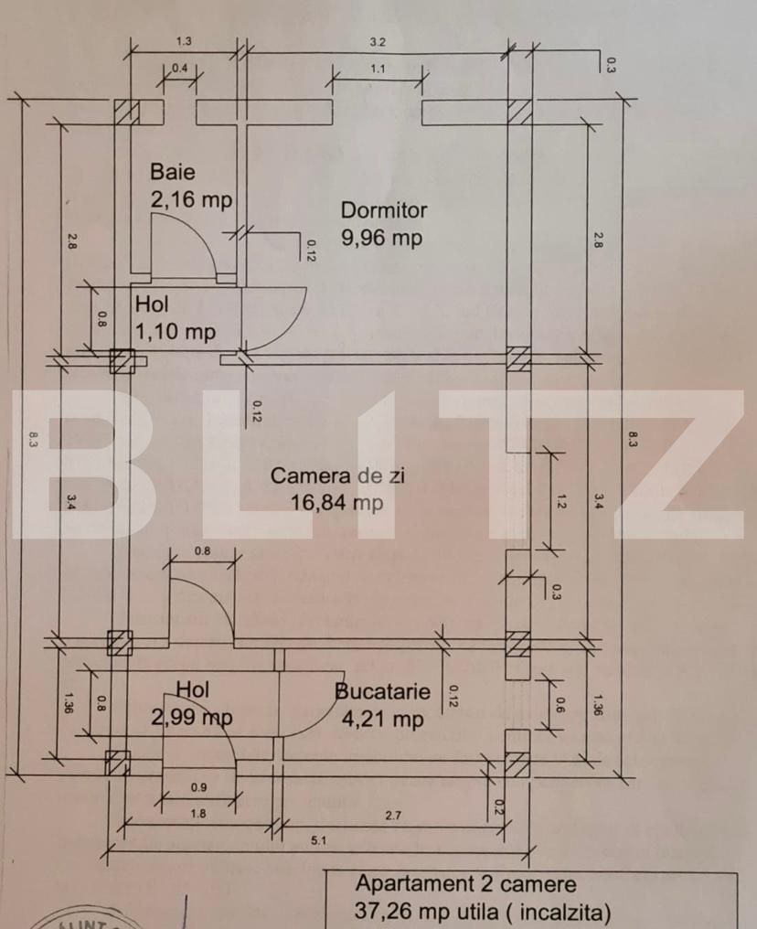 Apartament de 2 camere, semidecomandat, 37mp, zona Florilor