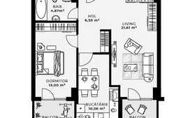 Apartament 2 camere, 56 mp 