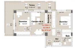 Apartament de 3 camere, 56.9 mp, terasa 26.4 mp, semifinisat, zona Metro