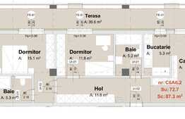 Apartament de 3 camere cu CF, 72.7 mp, terasa de 39.6 mp, semifinisat, parcare subterana, zona Metro