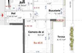 Apartament 1 camera, 43,5 mp, semifinisat, zona Vivo