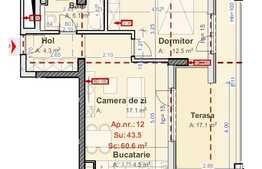 Apartament 2 camere, 43.5 mp, semifinisat, zona Vivo