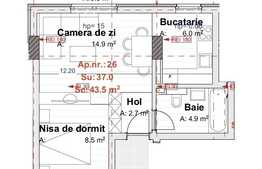 Apartament cu 1 camera + nisa de dormit, 37 mp, zona Vivo