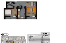 Apartament 2 camere decomandat, 50.89 mp, CF, zona Terra