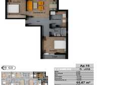Apartament de 3 camere, 65.67 mp, CF, zona Terra