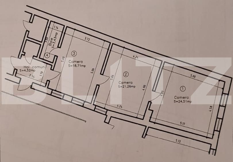 Apartament 3 camere, semidecomandat, Centrul Istoric
