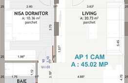 Apartament 2 camere, 45 mp+ terasa ,zona exclusivista Eroilor