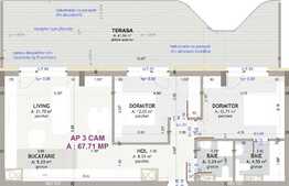 Apartament 3 camere, 68 mp, terasa 41 mp, zona strazii Eroilor