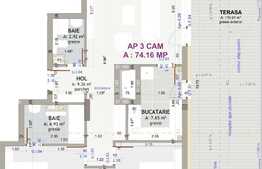 Apartament 3 camere, 74 mp, terasa, zona strazii Eroilor