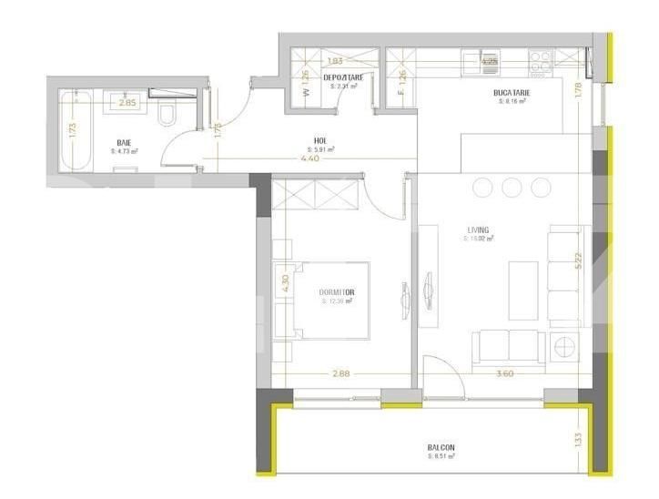 Apartament 2 camere, decomandat, 52 mp, zona Carpatilor