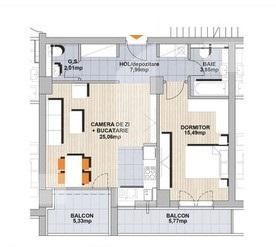 Apartament 2 camere, 54 mp, etaj intermediar, zona Noua