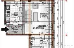 1 camera decomandata, stadiul de semifinisat, 37 mp utili, imobil nou!