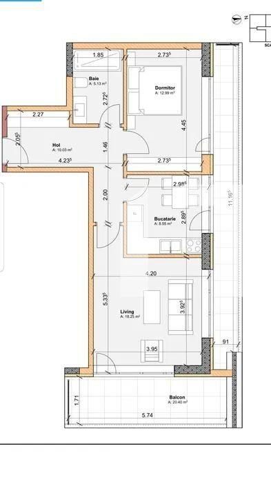 Apartament 2 camere, 56 mp bloc nou, terasa, zona Coresi 