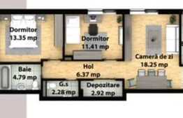 Apartament 3 camere, 69 mp, semidecomandat, CF, zona Subcetate