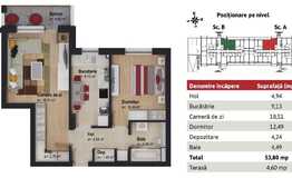 Apartament de 2 camere, 54 mp, zona Tractorul