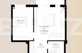 Apartament 2 camere, 46,72 mp + balcon 7,10, zona  Vivo