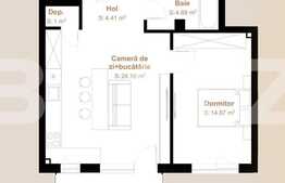 Apartament 2 camere, 49,34 mp + balcon 6,40, zona Vivo