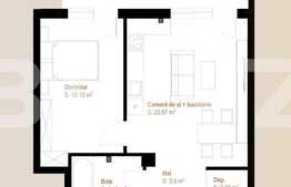 Apartament 2 camere, 48,74 mp + balcon 10,09 mp, zona Vivo