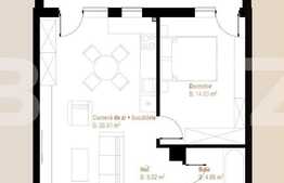 Apartament 2 camere, 51,41 mp + balcon 12,38 mp, zona Vivo