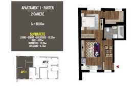 Apartament 2 camere, semifinisat, 50,83 mp, acces la gradina privata