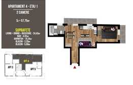 Apartament 2 camere, semifinisat, 57,75 mp, 2 balcoane, zona Terra