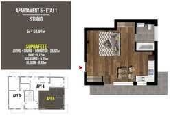 Apartament tip studio, semifinisat, 53,97 mp, terasa, zona Terra