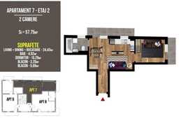 Apartament 2 camere, semifinisat, 57,75 mp, 2 balcoane, zona Terra 